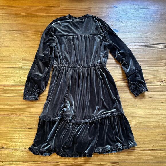 Kate and Sam dark gray velvet long sleeve tiered midi dress SIZE L - Picture 5 of 5